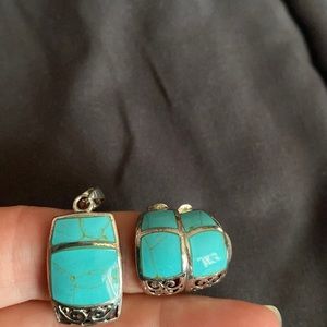 Blue turquoise pendant and earrings